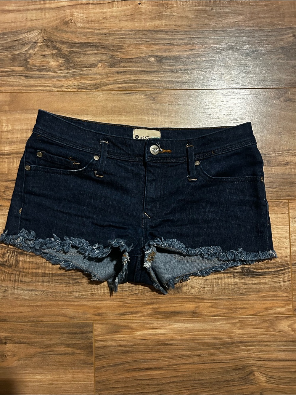 Roxy Dark Indigo Frayed Hem Denim Shorts